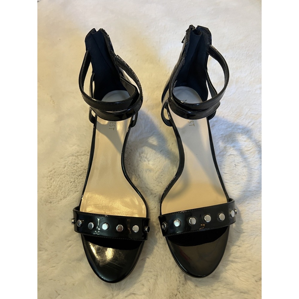 Nine‎ West Lazulio Women's 7 M Kitten Heel open toe Sandals Patent Leather Black